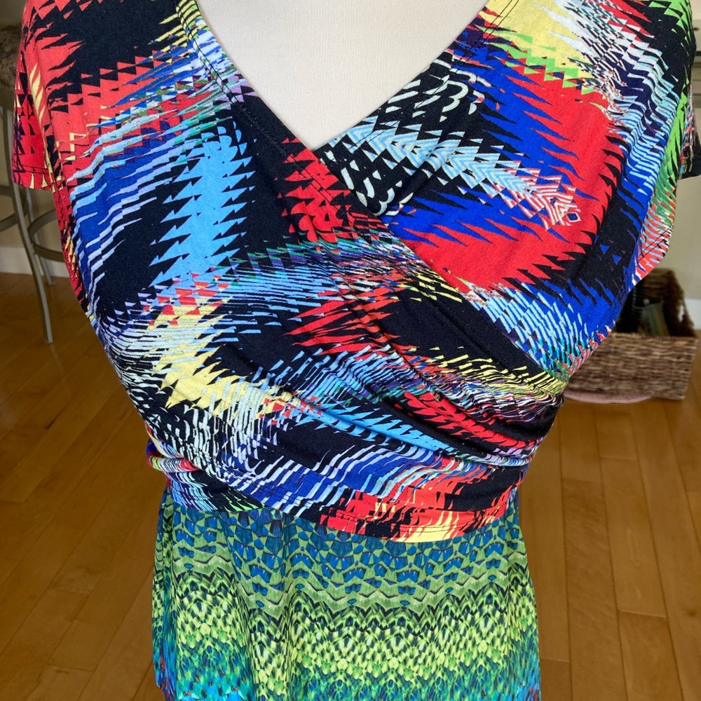 Vintage Missoni EUC brightly coloured graphic print wrap detail top.